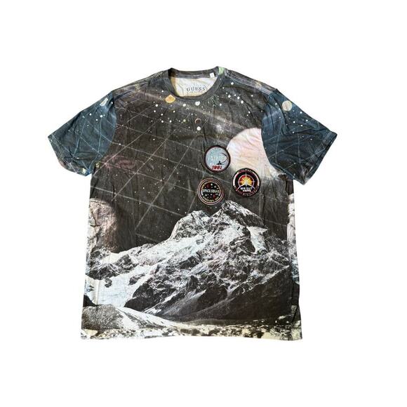 GUESS Cosmic Space T-shirt, size Large; Outer Space, with sew on patches, RARE - Picture 1 of 8
